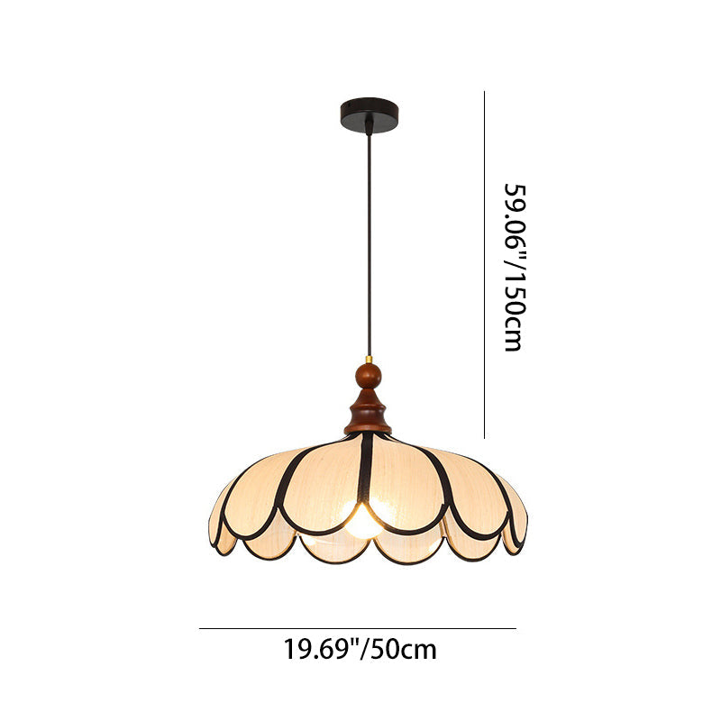 Traditional French Jute Iron Wood Floral Pendant Light for Living Room