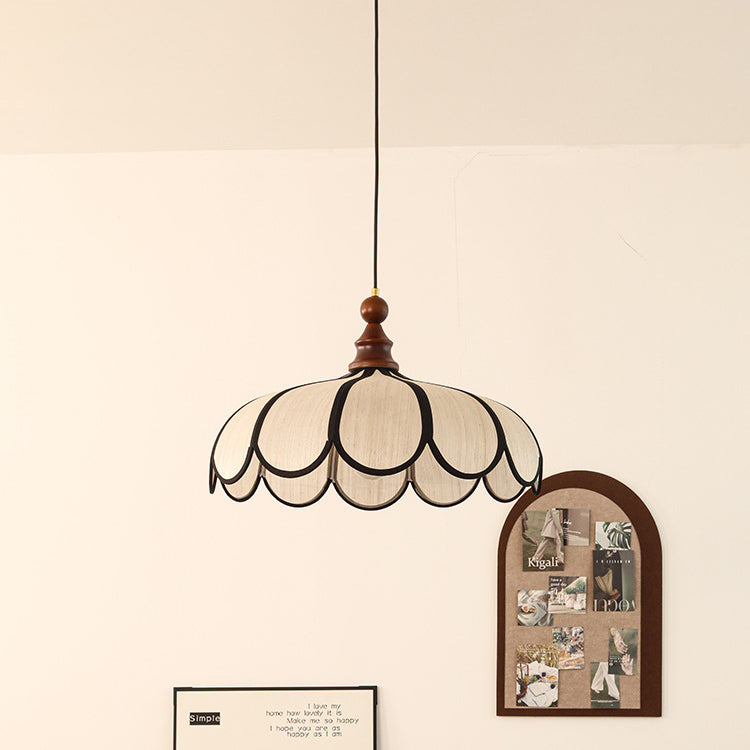 Traditional French Jute Iron Wood Floral Pendant Light for Living Room
