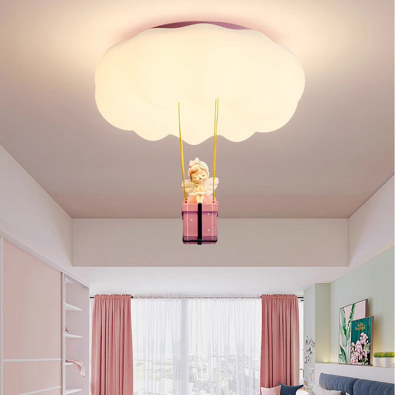 Contemporary Creative Iron Acrylic Resin Cloud Shape LED Flush Mount Ceiling Light for Girl's Bedroom Modern Ceiling Fixture Unique Design Kids Room Lighting Cute Cloud Lamp Bright Ceiling Decor Childrens Light Fixture Dreamy Bedroom Illumination Stylish