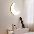 Modern Minimalist Iron Acrylic Moon LED Wall Sconce Lamp Kids Bedroom Night Light Lighting Decor Nursery Accent Fixture Space Galaxy Design