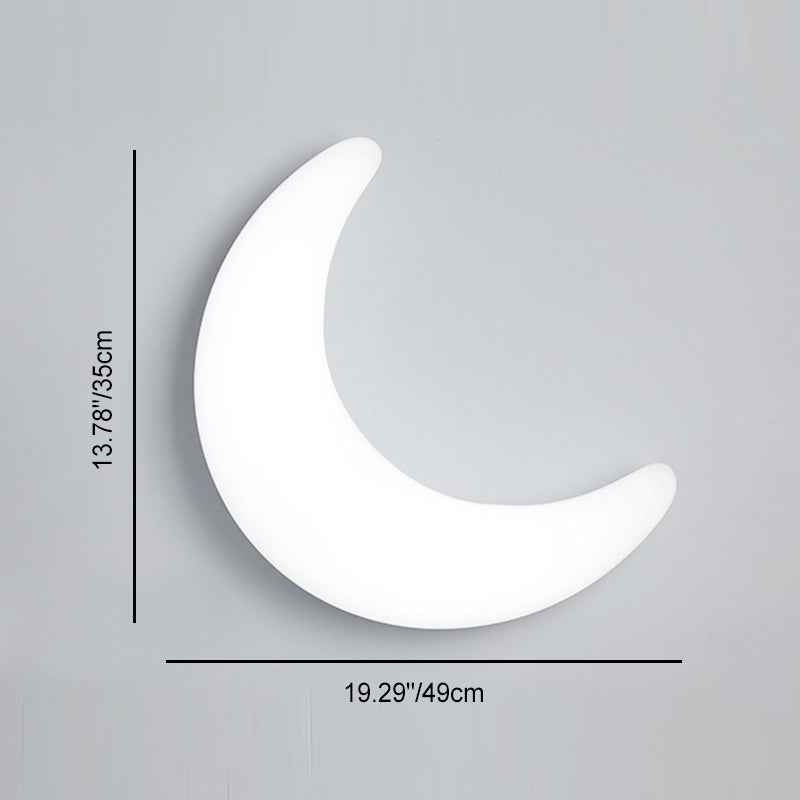 Modern Minimalist Iron Acrylic Moon LED Wall Sconce Lamp Kids Bedroom Night Light Lighting Decor Nursery Accent Fixture Space Galaxy Design