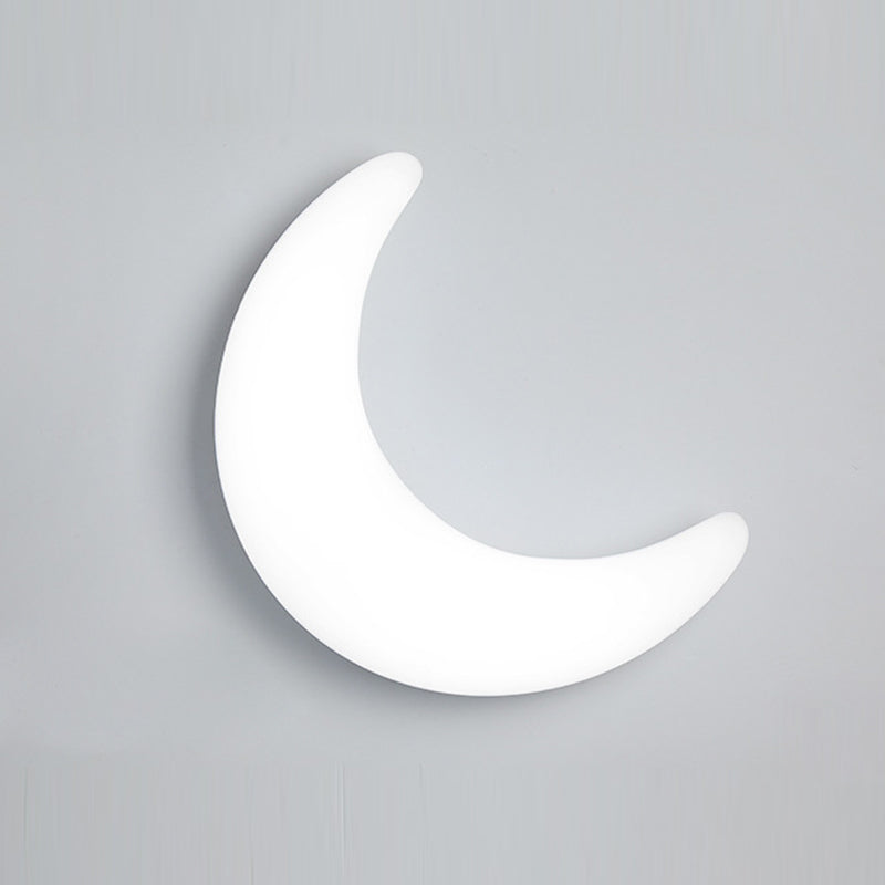 Modern Minimalist Iron Acrylic Moon LED Wall Sconce Lamp Kids Bedroom Night Light Lighting Decor Nursery Accent Fixture Space Galaxy Design