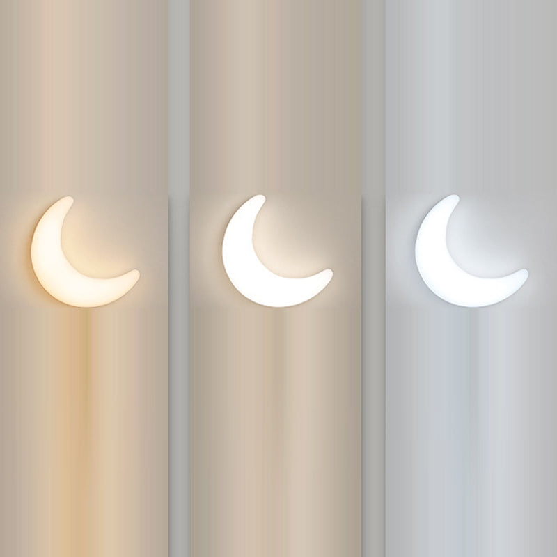 Modern Minimalist Iron Acrylic Moon LED Wall Sconce Lamp Kids Bedroom Night Light Lighting Decor Nursery Accent Fixture Space Galaxy Design