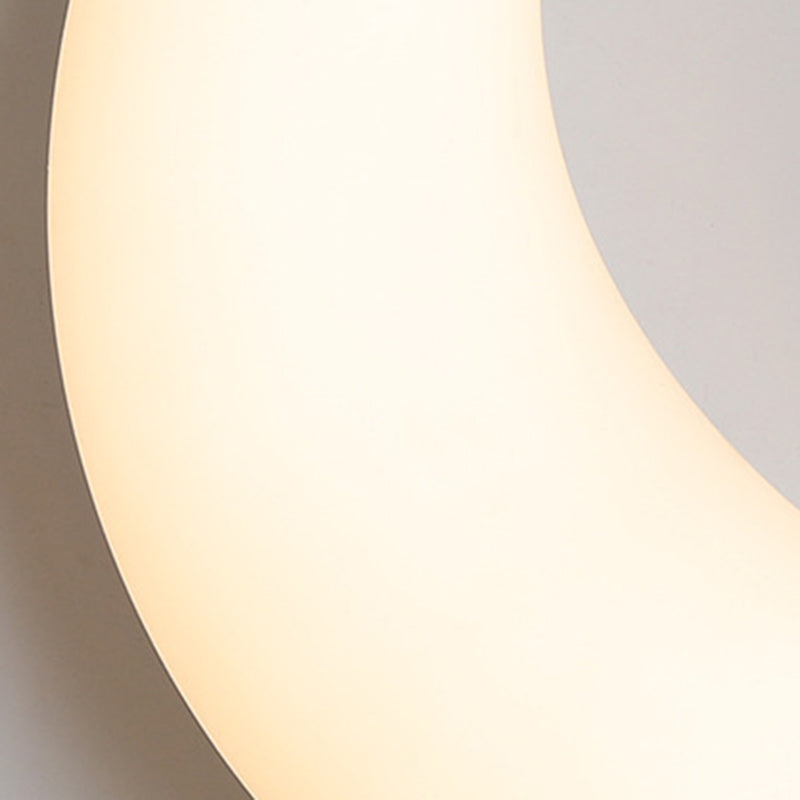 Modern Minimalist Iron Acrylic Moon LED Wall Sconce Lamp Kids Bedroom Night Light Lighting Decor Nursery Accent Fixture Space Galaxy Design
