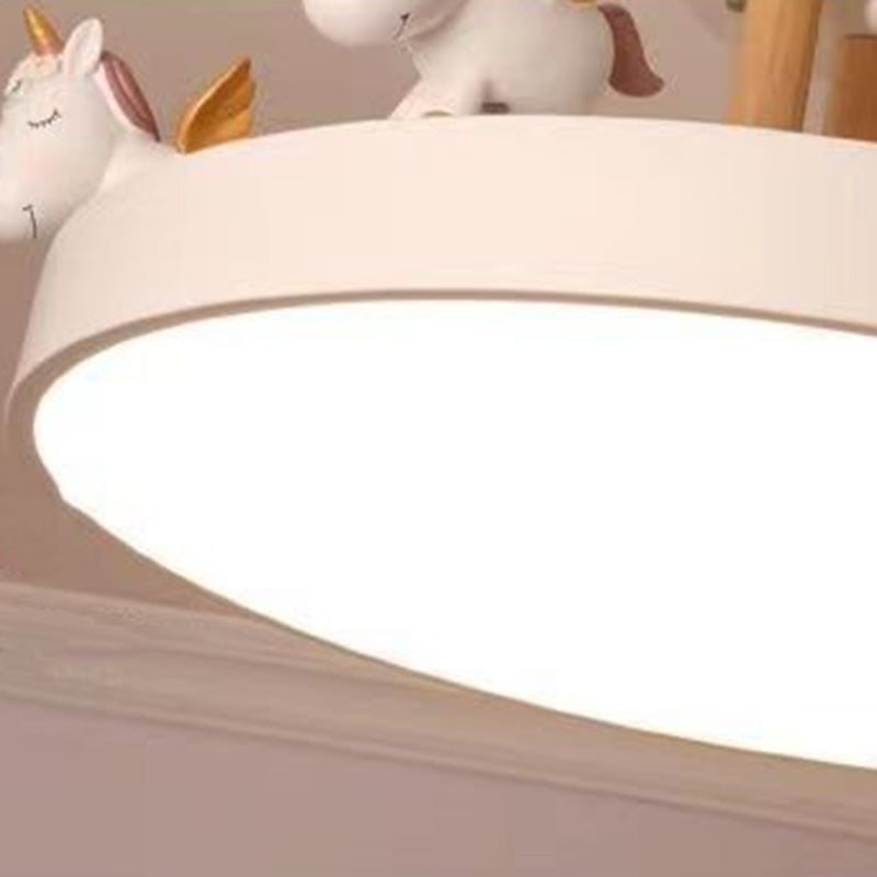 Contemporary Unicorn LED Semi-Flush Mount Ceiling Light for Bedroom - Resin, Iron, Acrylic, Wood Design