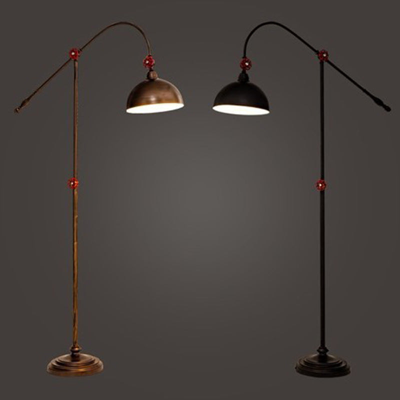 Contemporary Industrial Iron Dome Fishing Rod Floor Lamp - 1-Light for Living Room