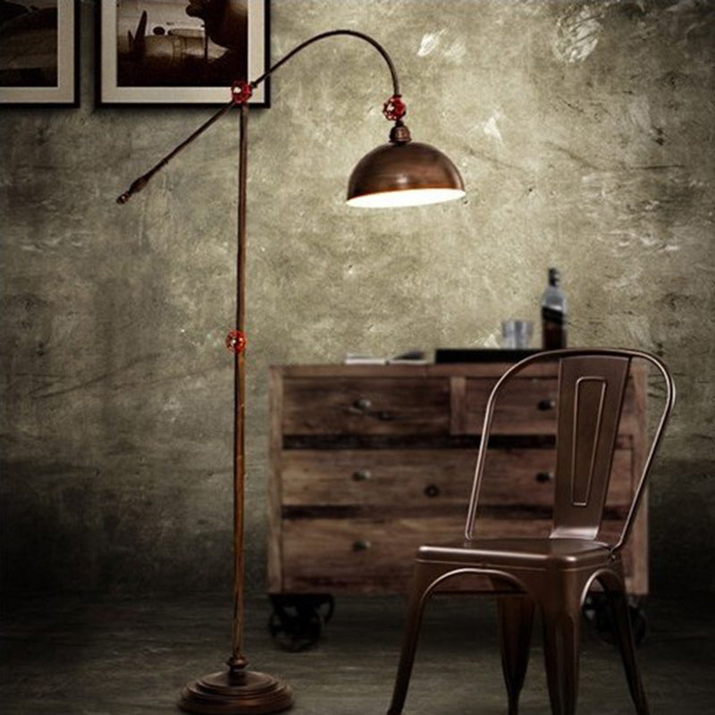 Contemporary Industrial Iron Dome Fishing Rod Floor Lamp - 1-Light for Living Room