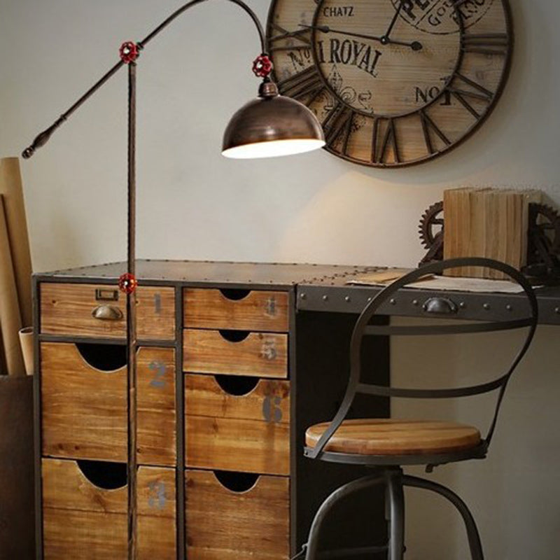 Contemporary Industrial Iron Dome Fishing Rod Floor Lamp - 1-Light for Living Room