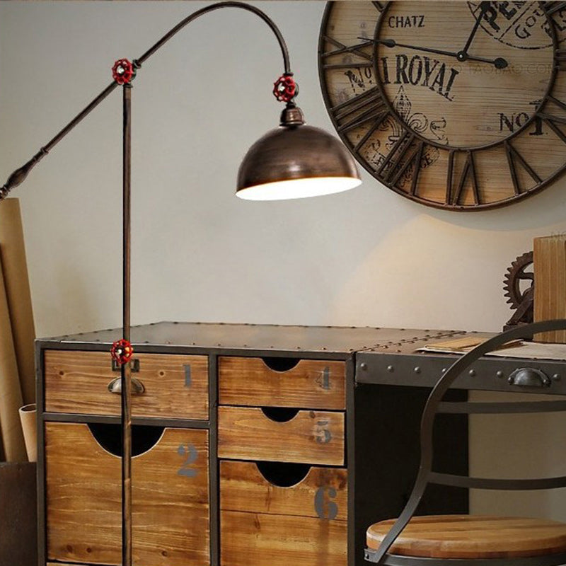 Contemporary Industrial Iron Dome Fishing Rod Floor Lamp - 1-Light for Living Room