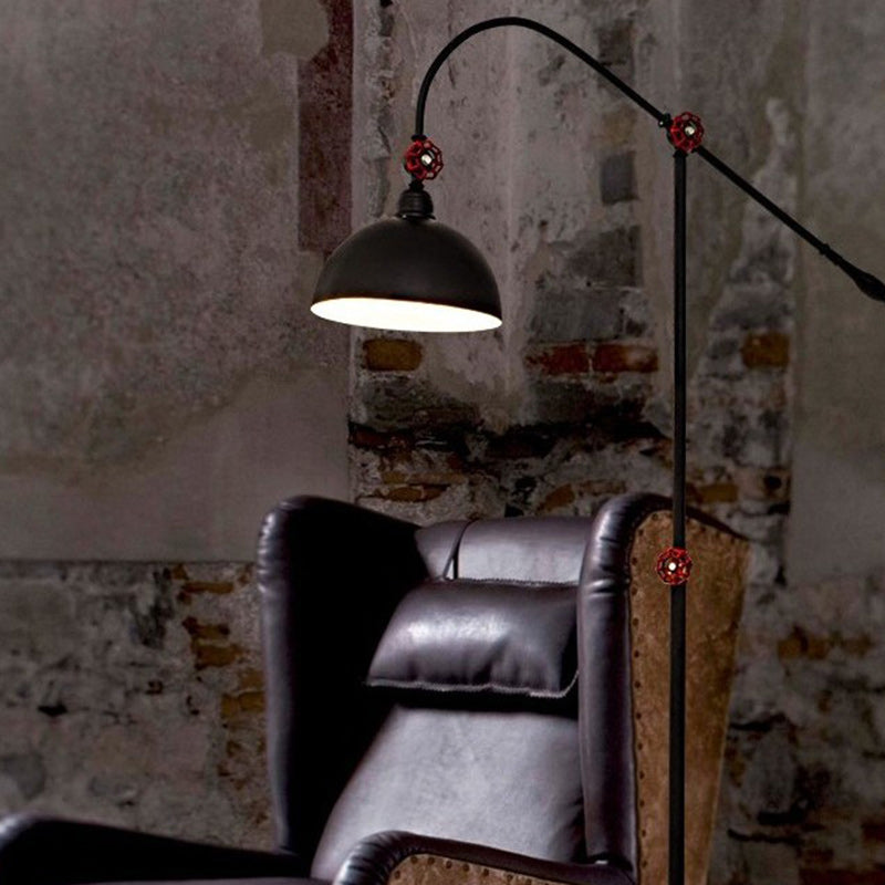 Contemporary Industrial Iron Dome Fishing Rod Floor Lamp - 1-Light for Living Room