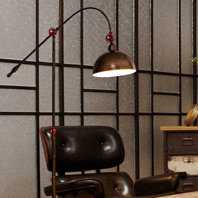 Contemporary Industrial Iron Dome Fishing Rod Floor Lamp - 1-Light for Living Room