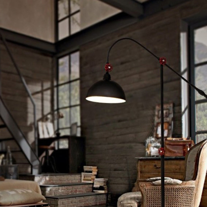 Contemporary Industrial Iron Dome Fishing Rod Floor Lamp - 1-Light for Living Room