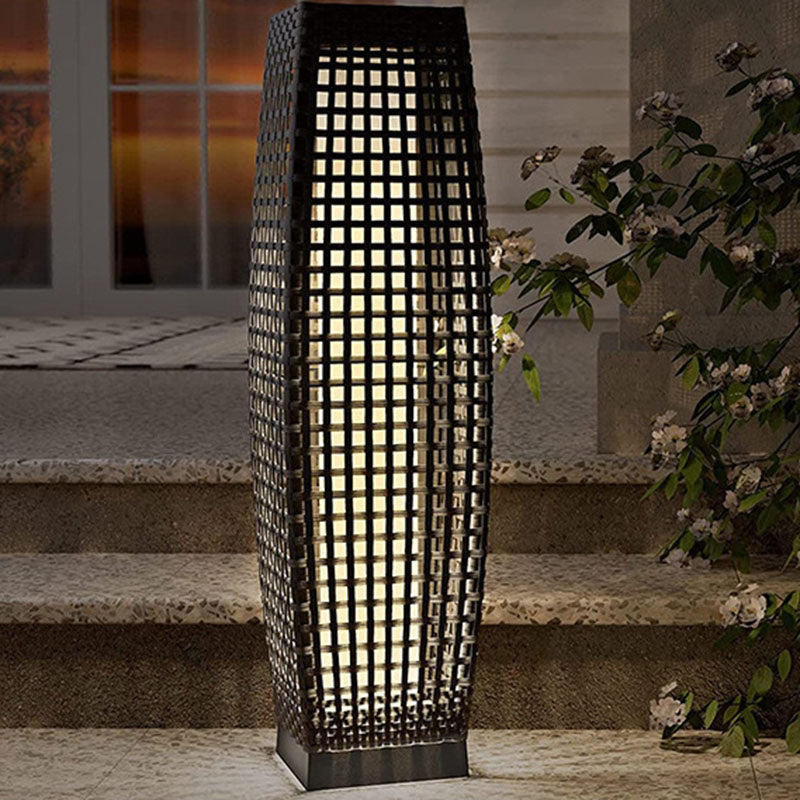 Modern Art Deco Solar Column Lamp - Faux Rattan LED Garden Lamp