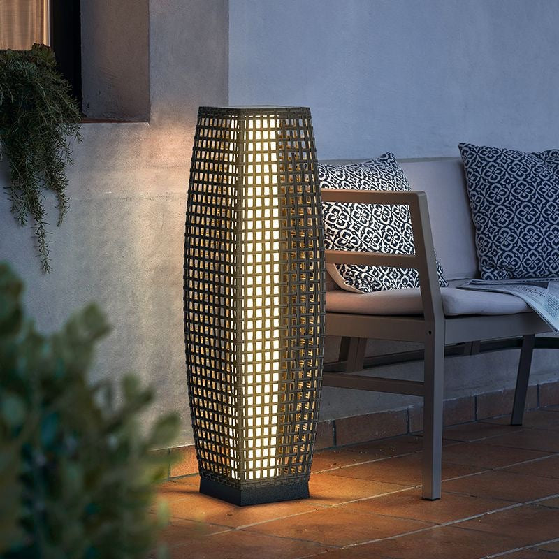 Modern Art Deco Solar Column Lamp - Faux Rattan LED Garden Lamp