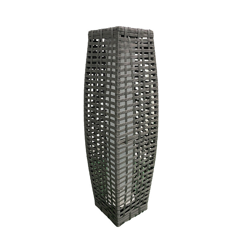 Modern Art Deco Solar Column Lamp - Faux Rattan LED Garden Lamp