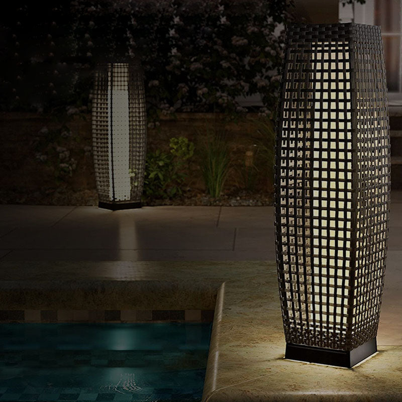 Modern Art Deco Solar Column Lamp - Faux Rattan LED Garden Lamp