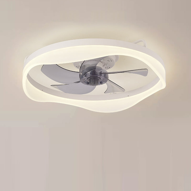 Modern Minimalist Iron Aluminum Round LED Flush Mount Ceiling Fan Light for Bedroom Living Room