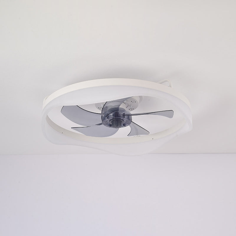 Modern Minimalist Iron Aluminum Round LED Flush Mount Ceiling Fan Light for Bedroom Living Room