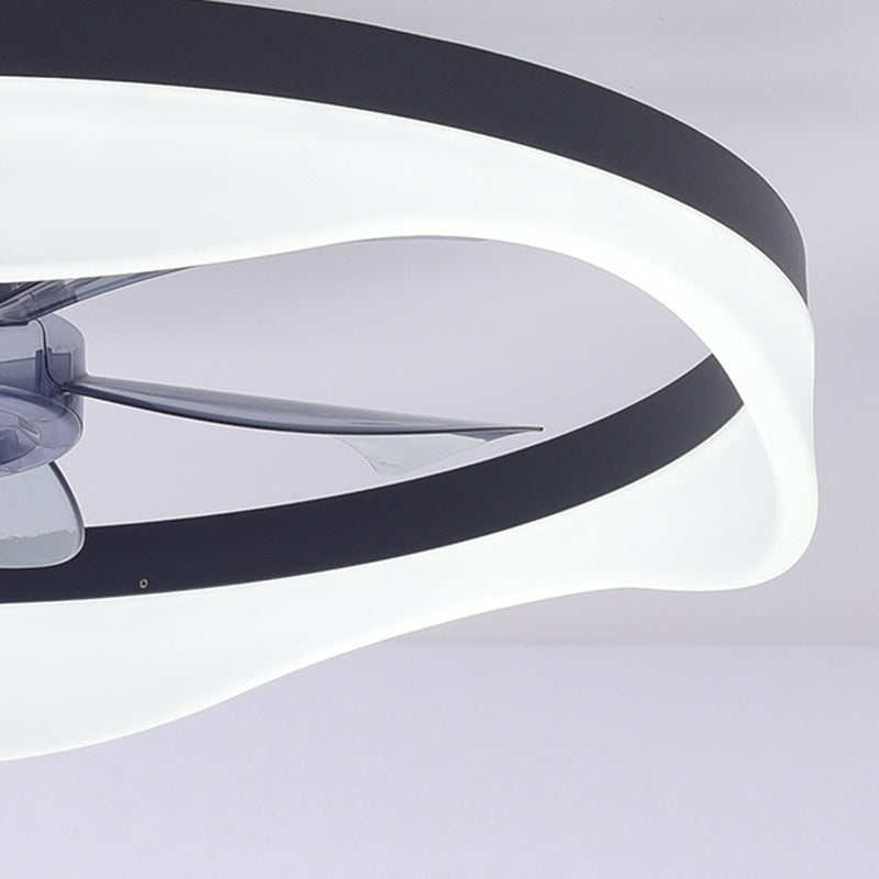 Modern Minimalist Iron Aluminum Round LED Flush Mount Ceiling Fan Light for Bedroom Living Room