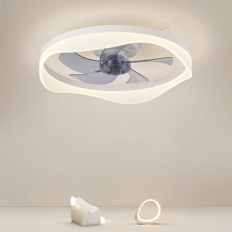 Modern Minimalist Iron Aluminum Round LED Flush Mount Ceiling Fan Light for Bedroom Living Room