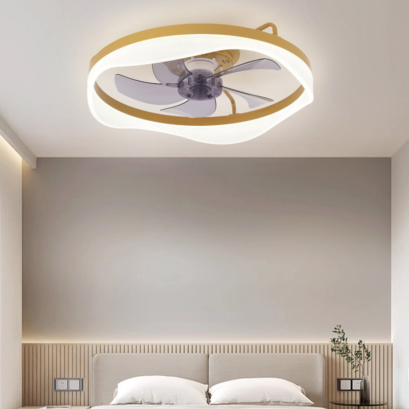Modern Minimalist Iron Aluminum Round LED Flush Mount Ceiling Fan Light for Bedroom Living Room