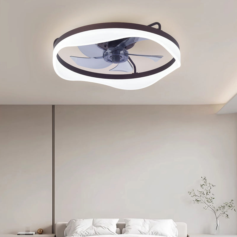 Modern Minimalist Iron Aluminum Round LED Flush Mount Ceiling Fan Light for Bedroom Living Room