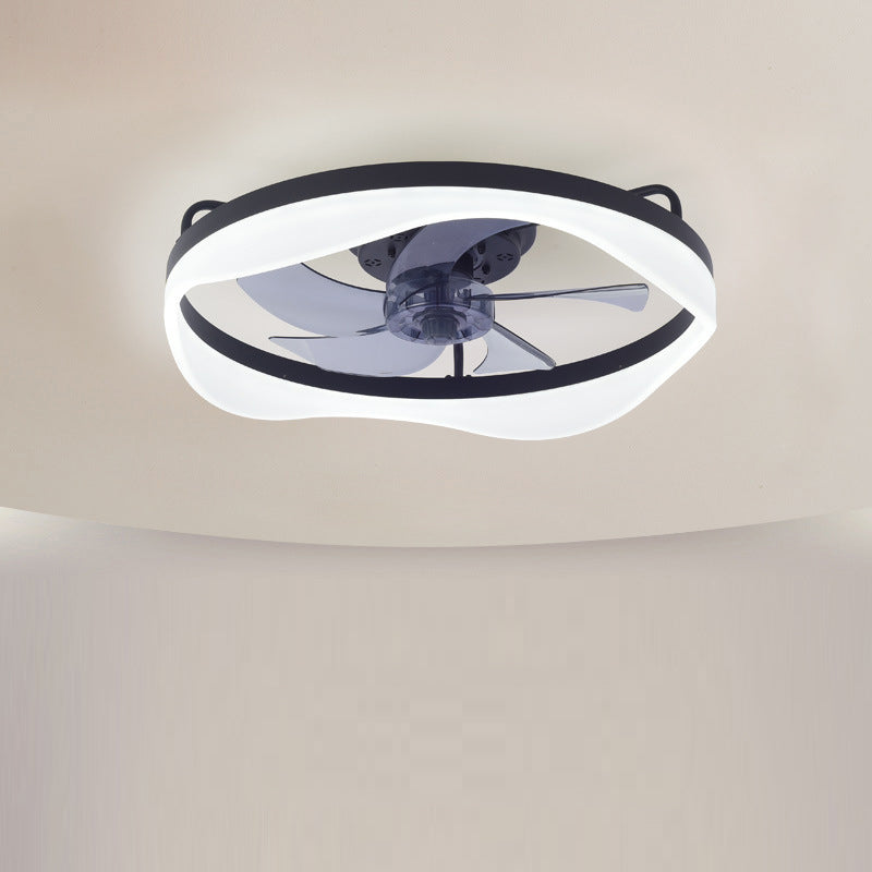 Modern Minimalist Iron Aluminum Round LED Flush Mount Ceiling Fan Light for Bedroom Living Room