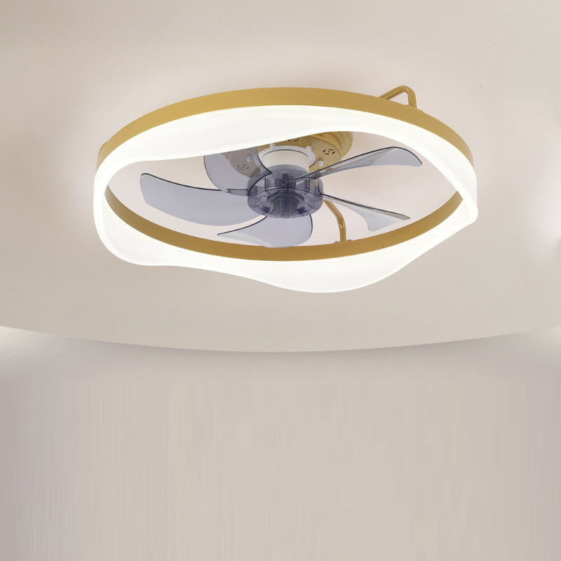 Modern Minimalist Iron Aluminum Round LED Flush Mount Ceiling Fan Light for Bedroom Living Room