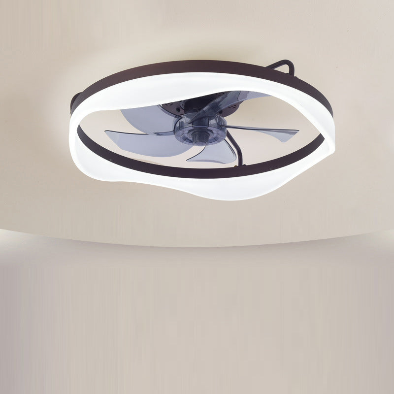 Modern Minimalist Iron Aluminum Round LED Flush Mount Ceiling Fan Light for Bedroom Living Room