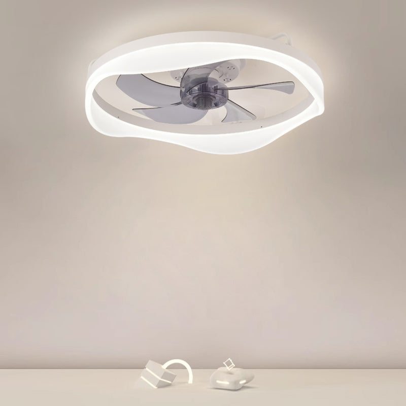 Modern Minimalist Iron Aluminum Round LED Flush Mount Ceiling Fan Light for Bedroom Living Room