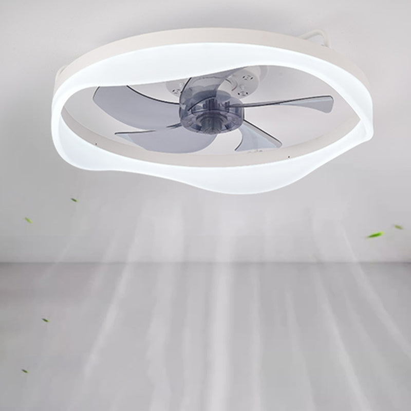 Modern Minimalist Iron Aluminum Round LED Flush Mount Ceiling Fan Light for Bedroom Living Room