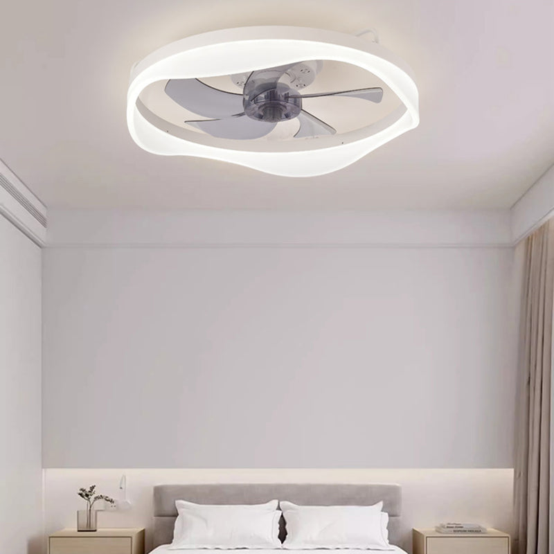 Modern Minimalist Iron Aluminum Round LED Flush Mount Ceiling Fan Light for Bedroom Living Room