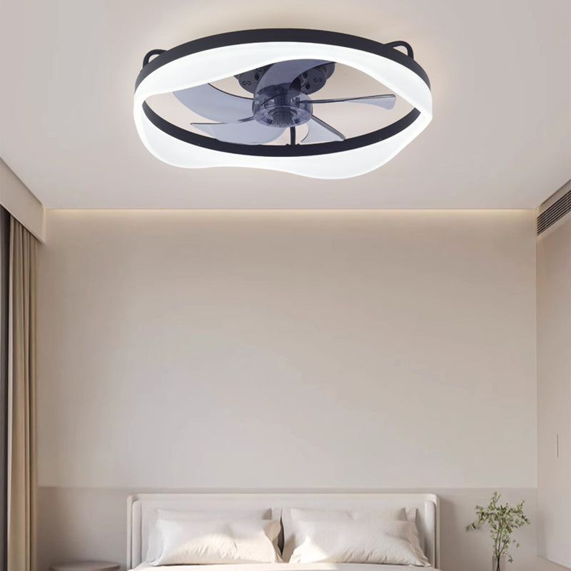 Modern Minimalist Iron Aluminum Round LED Flush Mount Ceiling Fan Light for Bedroom Living Room