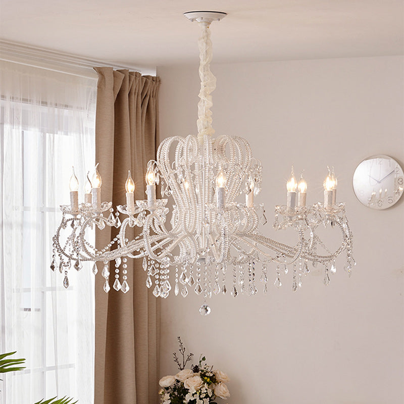 Traditional French Crystal Chandelier with Arched Candle Shape & Tassels - 6/8/10/12 Lights for Bedroom & Living Room