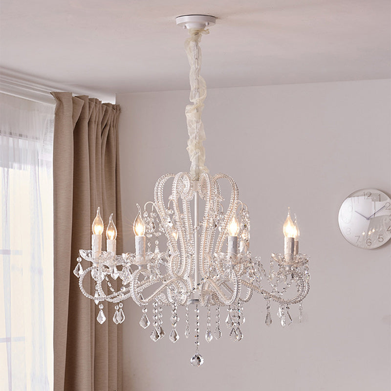 Traditional French Crystal Chandelier with Arched Candle Shape & Tassels - 6/8/10/12 Lights for Bedroom & Living Room