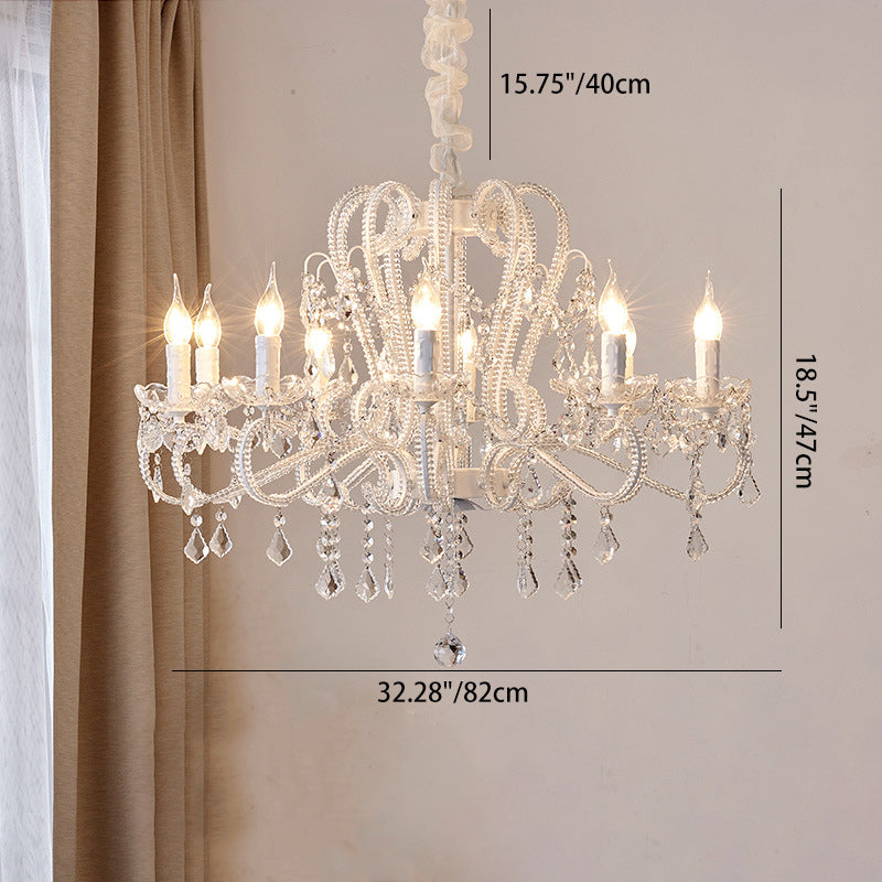 Traditional French Crystal Chandelier with Arched Candle Shape & Tassels - 6/8/10/12 Lights for Bedroom & Living Room