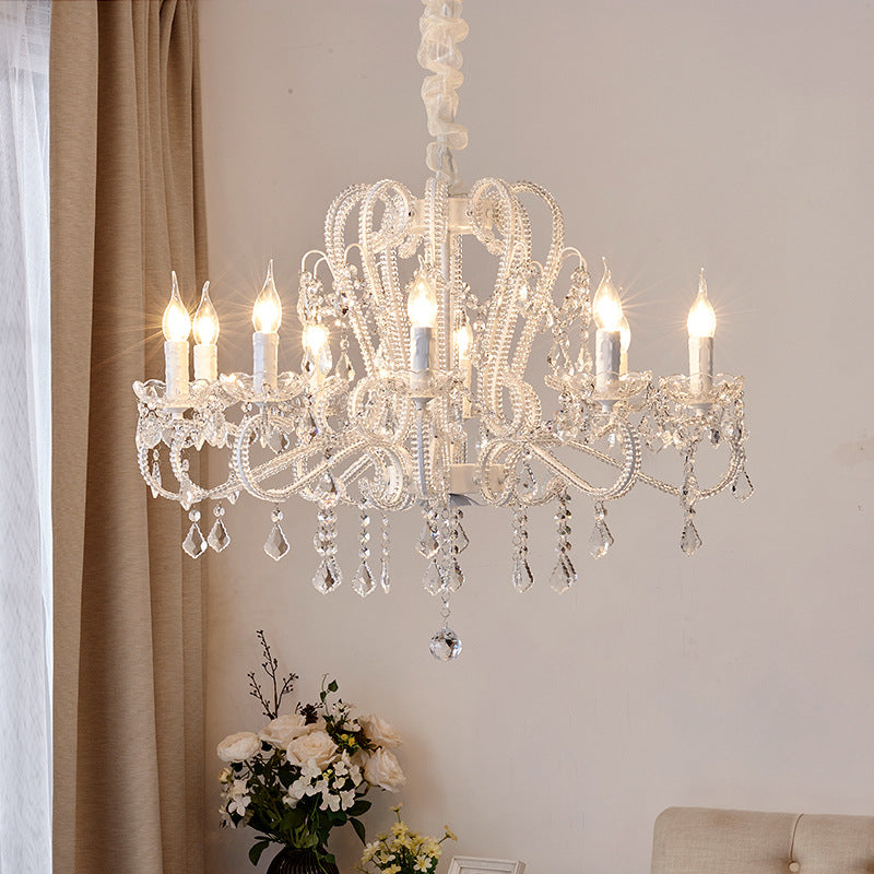 Traditional French Crystal Chandelier with Arched Candle Shape & Tassels - 6/8/10/12 Lights for Bedroom & Living Room