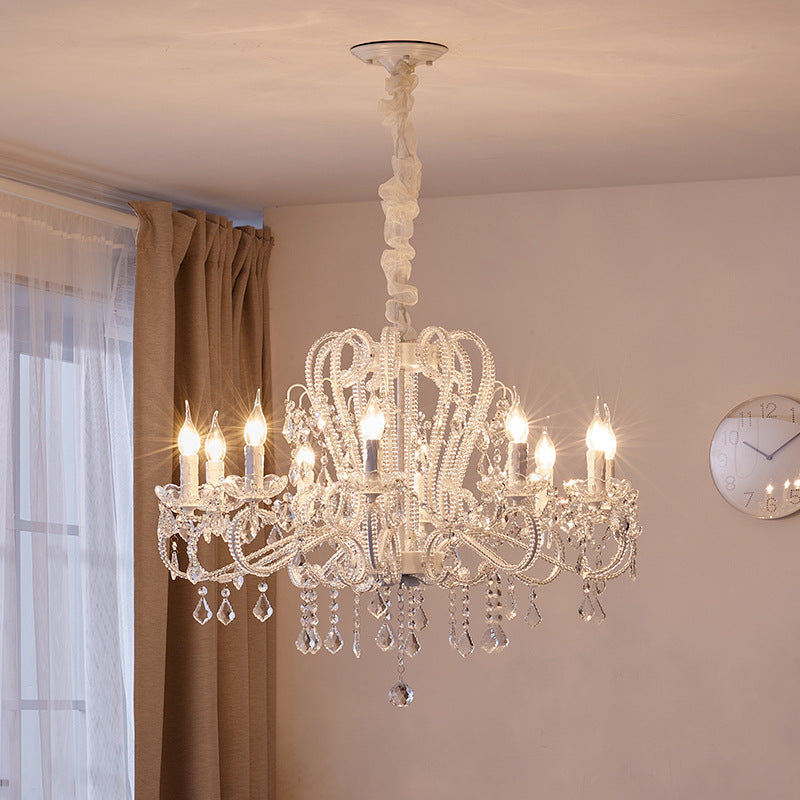 Traditional French Crystal Chandelier with Arched Candle Shape & Tassels - 6/8/10/12 Lights for Bedroom & Living Room