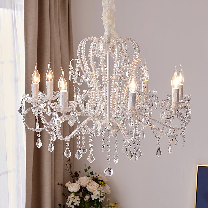 Traditional French Crystal Chandelier with Arched Candle Shape & Tassels - 6/8/10/12 Lights for Bedroom & Living Room