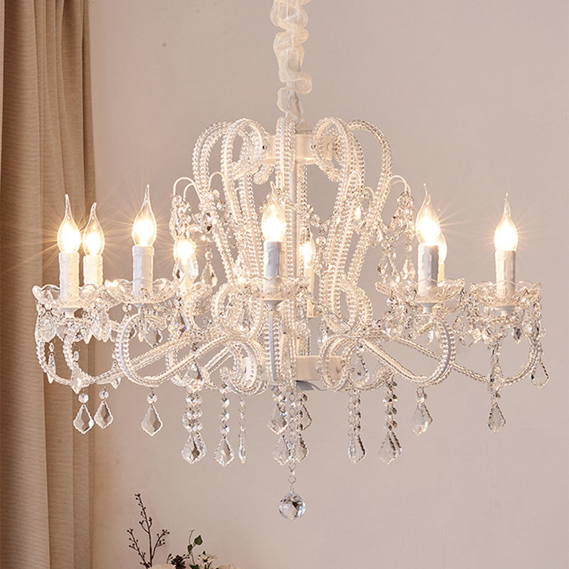 Traditional French Crystal Chandelier with Arched Candle Shape & Tassels - 6/8/10/12 Lights for Bedroom & Living Room