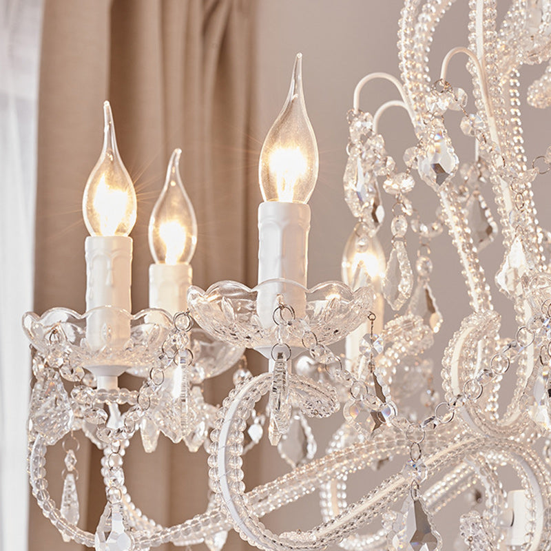 Traditional French Crystal Chandelier with Arched Candle Shape & Tassels - 6/8/10/12 Lights for Bedroom & Living Room