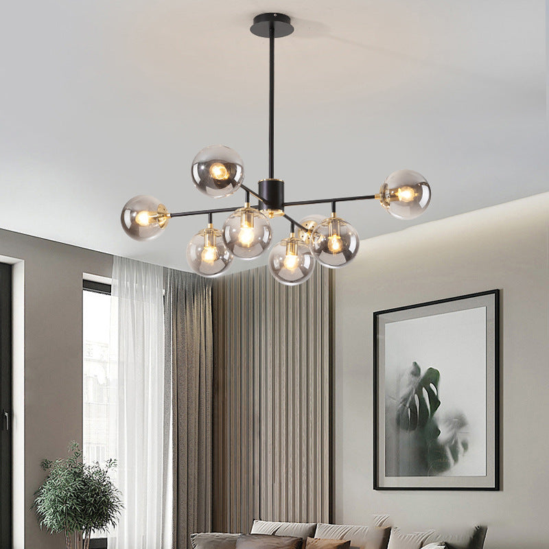 Contemporary Nordic Iron Glass Round Chandelier - 6/8/10-Light for Bedroom & Living Room