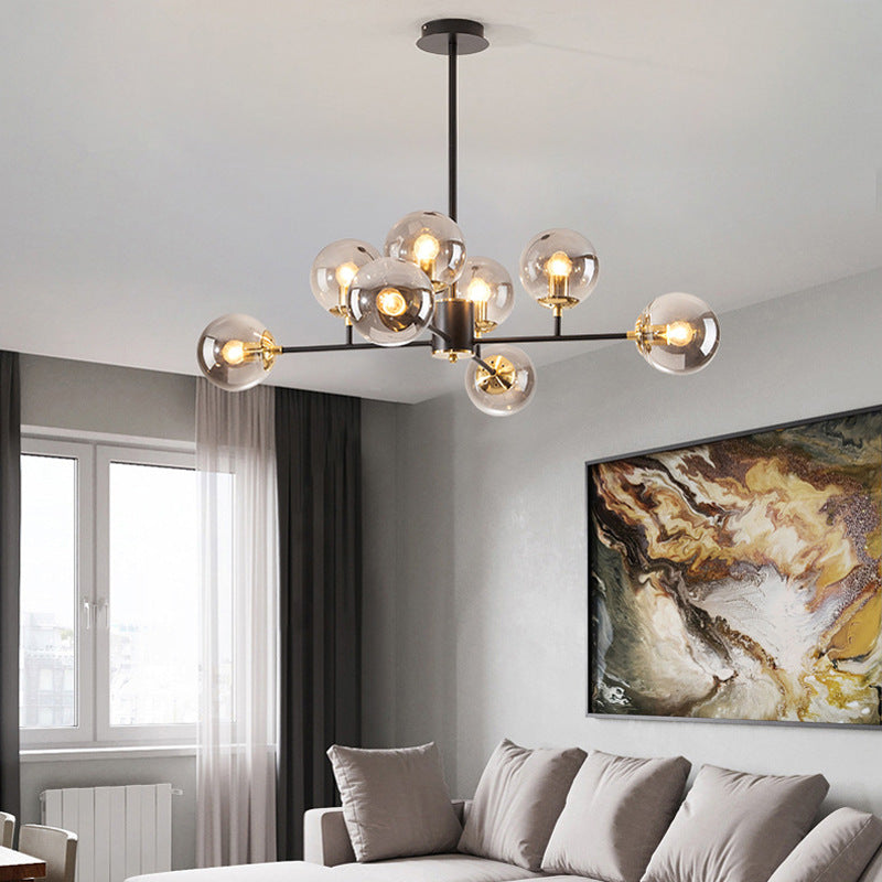 Contemporary Nordic Iron Glass Round Chandelier - 6/8/10-Light for Bedroom & Living Room