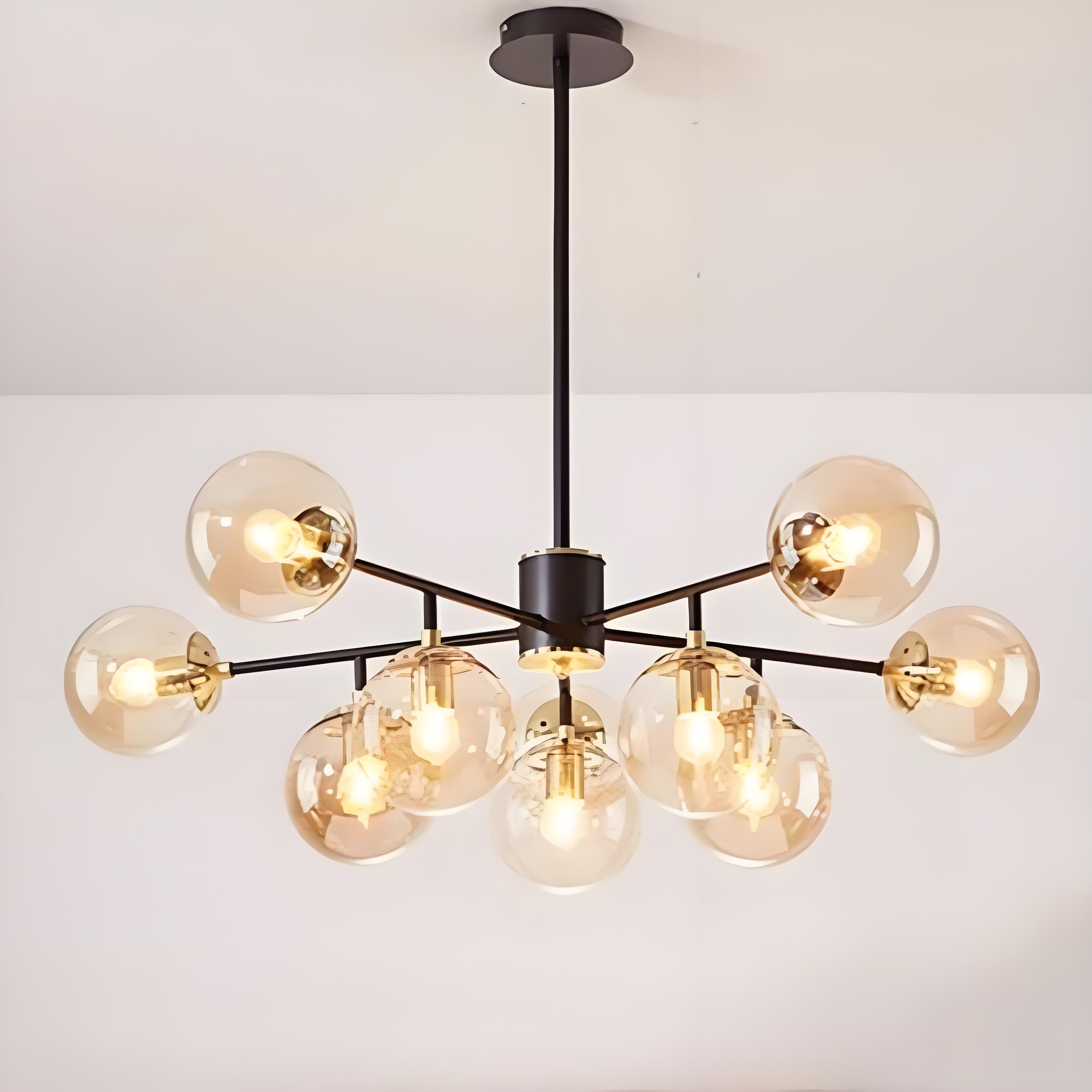 Contemporary Nordic Iron Glass Round Chandelier - 6/8/10-Light for Bedroom & Living Room
