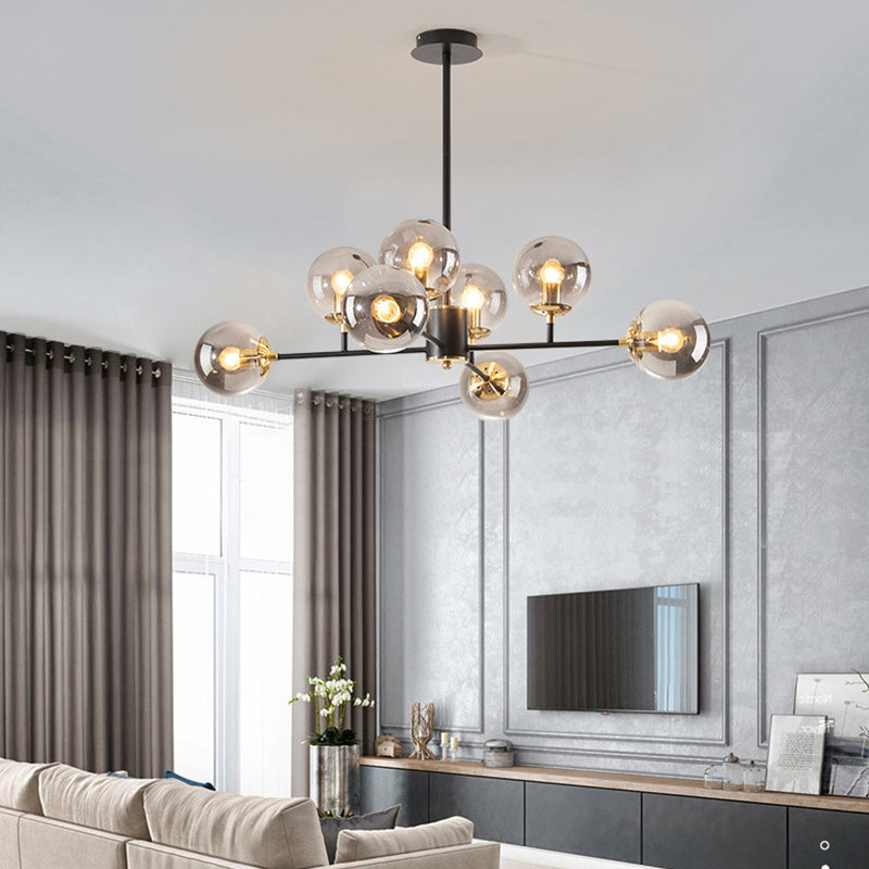 Contemporary Nordic Iron Glass Round Chandelier - 6/8/10-Light for Bedroom & Living Room