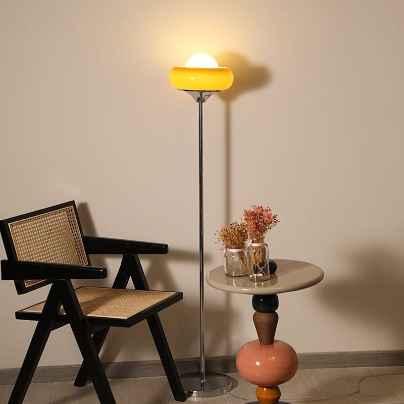Contemporary Metal & Glass Egg Tart Shape Floor Lamp for Bedroom & Living Room

Illuminate your space with this stylish metal and glass egg tart-shaped floor lamp, perfect for enhancing the aesthetics of modern bedrooms and living rooms. This one-light st