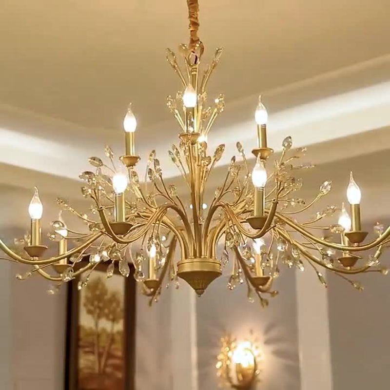 Traditional French Iron & Crystal Branch Chandelier - 6/9/12 Light Options for Living Room & Bedroom Decor