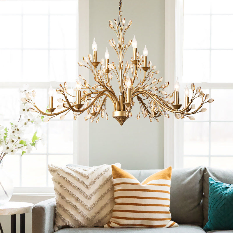 Traditional French Iron & Crystal Branch Chandelier - 6/9/12 Light Options for Living Room & Bedroom Decor