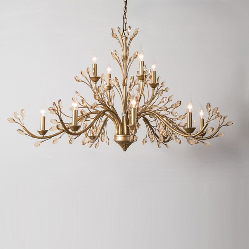 Traditional French Iron & Crystal Branch Chandelier - 6/9/12 Light Options for Living Room & Bedroom Decor