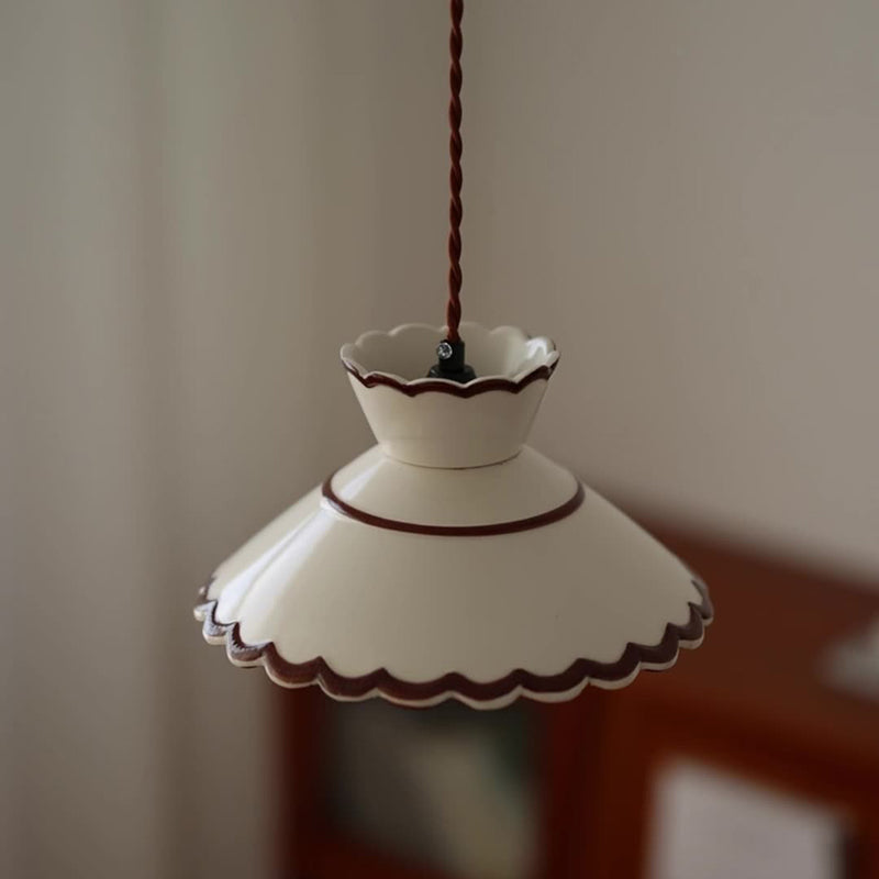 Traditional French Ceramic & Iron Cone Pendant Light for Bedroom & Living Room